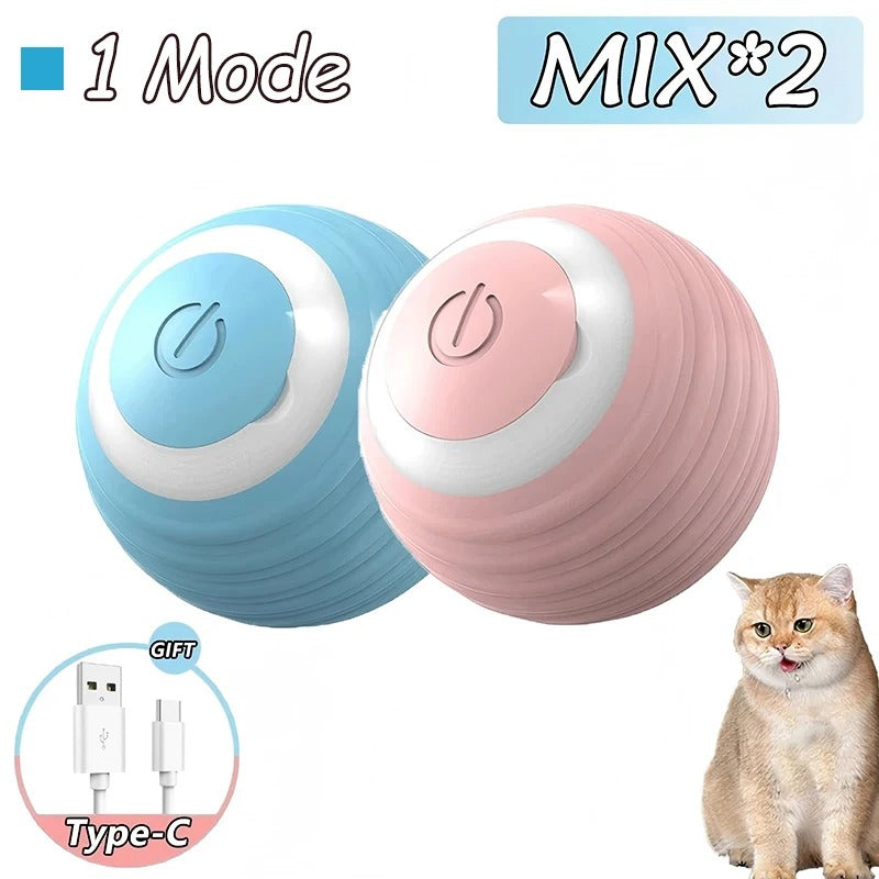 2 Stück Katzenspielzeug, interaktiver Ball, automatischer Rollball, Kunstschwanz, wiederaufladbar, intelligentes Haustier, elektrisches Spielzeug, Katzentraining, imitieren Maus