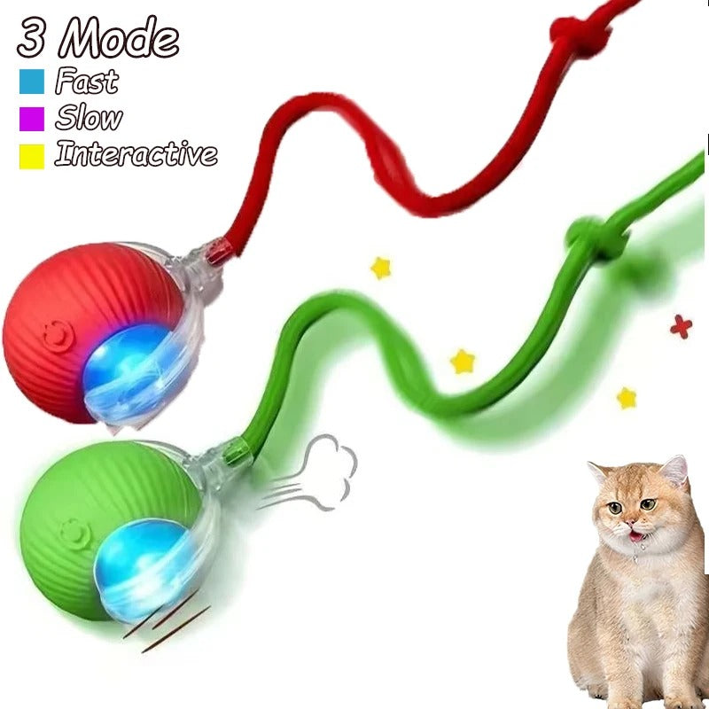 2 Stück Katzenspielzeug, interaktiver Ball, automatischer Rollball, Kunstschwanz, wiederaufladbar, intelligentes Haustier, elektrisches Spielzeug, Katzentraining, imitieren Maus