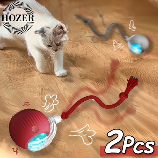 2 Stück Katzenspielzeug, interaktiver Ball, automatischer Rollball, Kunstschwanz, wiederaufladbar, intelligentes Haustier, elektrisches Spielzeug, Katzentraining, imitieren Maus