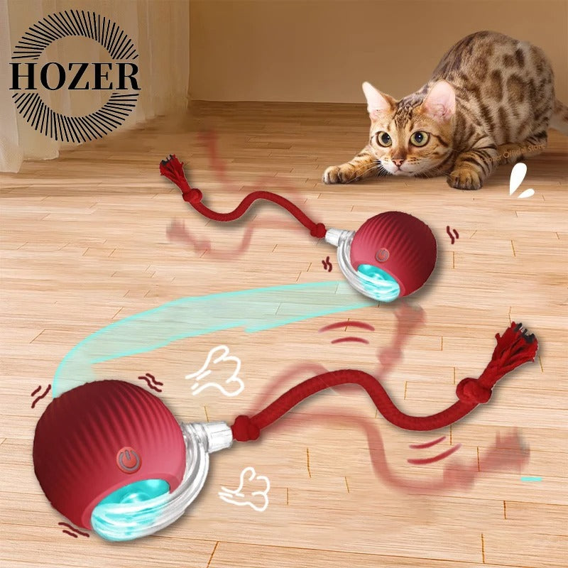 2 Stück Katzenspielzeug, interaktiver Ball, automatischer Rollball, Kunstschwanz, wiederaufladbar, intelligentes Haustier, elektrisches Spielzeug, Katzentraining, imitieren Maus