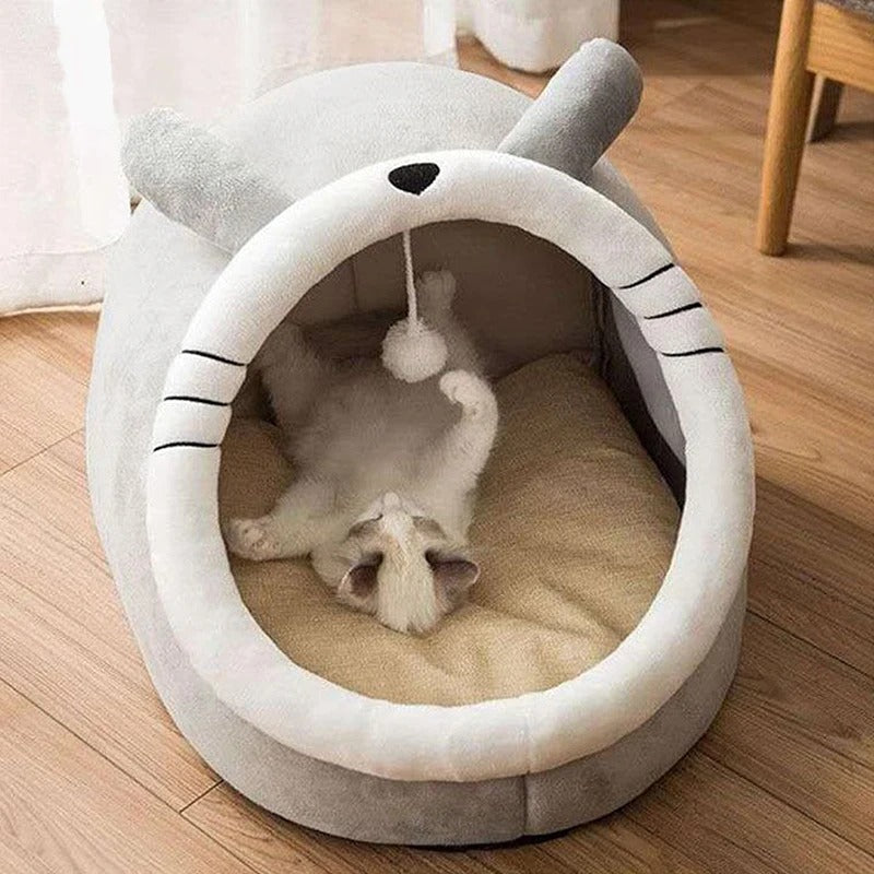 Katzenbett für tiefen Schlaf, Cartoon-Haustierbett, faltbar, abnehmbar, waschbar, für kleine Hunde, Mattentasche, Höhle, Katzenbett