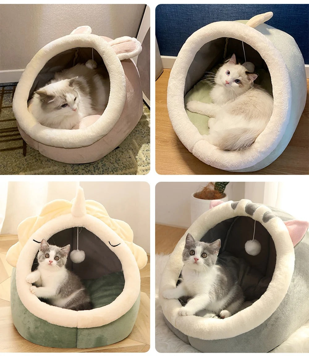 Katzenbett für tiefen Schlaf, Cartoon-Haustierbett, faltbar, abnehmbar, waschbar, für kleine Hunde, Mattentasche, Höhle, Katzenbett