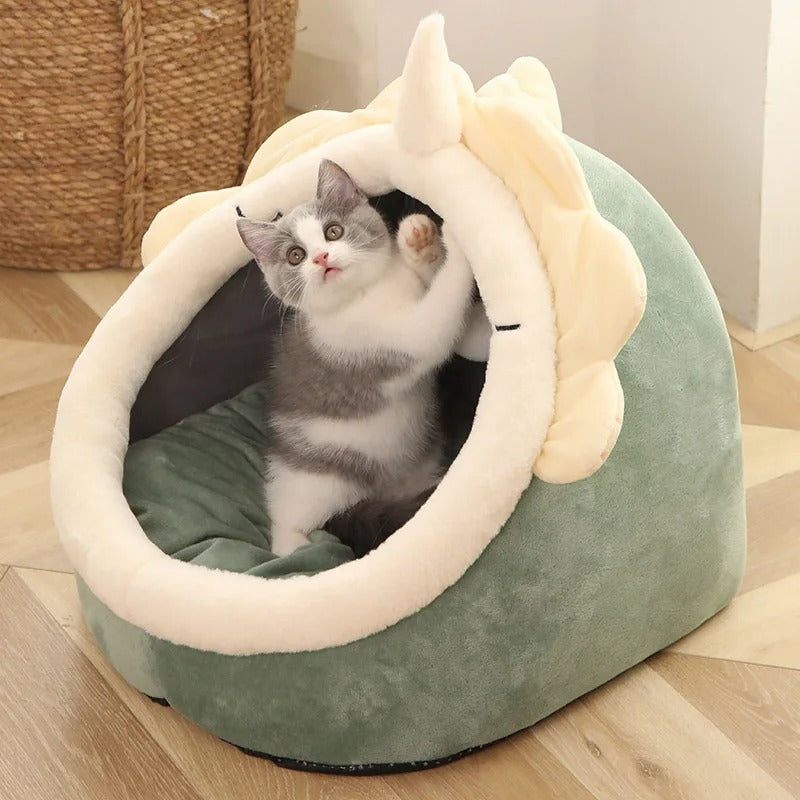 Katzenbett für tiefen Schlaf, Cartoon-Haustierbett, faltbar, abnehmbar, waschbar, für kleine Hunde, Mattentasche, Höhle, Katzenbett
