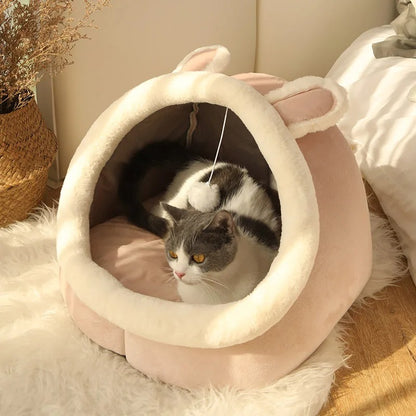 Katzenbett für tiefen Schlaf, Cartoon-Haustierbett, faltbar, abnehmbar, waschbar, für kleine Hunde, Mattentasche, Höhle, Katzenbett